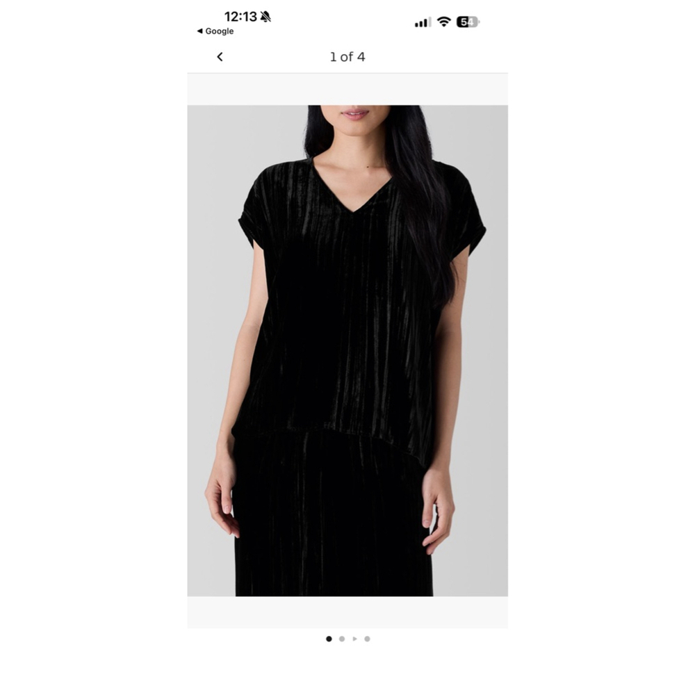 Eileen Fisher Black Velvet Short Sleeve V-Neck Tee Women's 3X - Picture 1 of 12